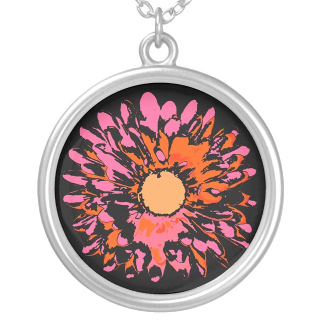 SO PRETTY FLOWER Bat Mitzvah Keepsake Memory Silver Plated Necklace (Front)