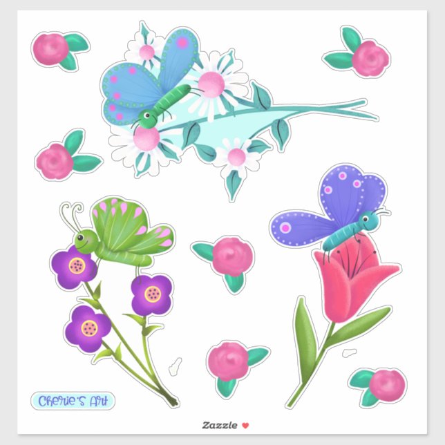 So Pretty Flowers and Butterflies  Sticker (Sheet)