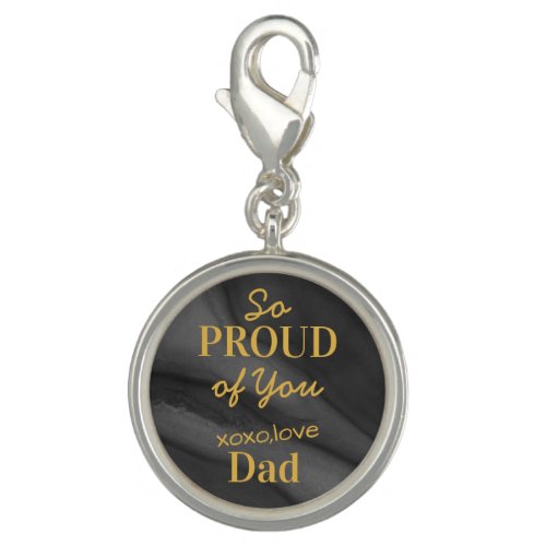 So Proud Of You Dad Memorial Graduation Charm - Add the finishing touch to your graduation cap with this elegant black marble and gold graduation memorial charm . Quote: " So PROUD of You. xoxo, love, Dad". This graduation memorial charm is perfect in memory of dad, mom, grandmother or grandfather.  COPYRIGHT © 2020 Judy Burrows, Black Dog Art - All Rights Reserved. So Proud Of You Dad Memorial Graduation Charm