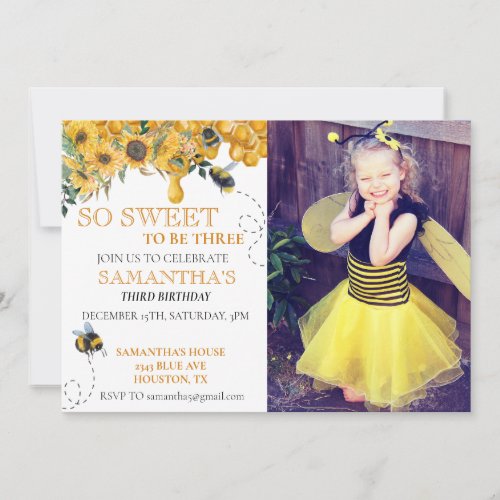 So Sweet Bee Honey Birthday Photo Party  Invitation