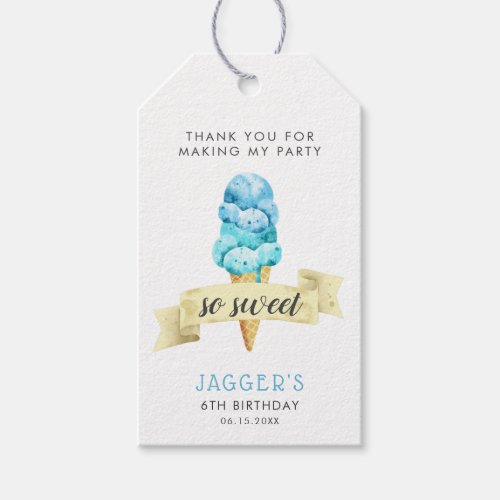 So Sweet Blue Ice Cream Birthday Party Gift Tags