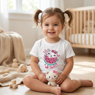 So Sweet Cute Kawaii Cat Eating Watermelon Toddler Baby T-Shirt