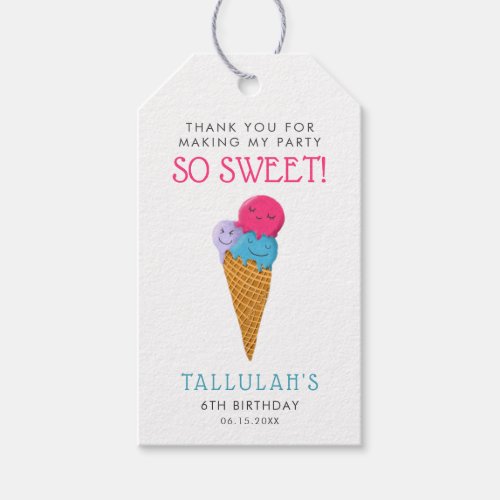 So Sweet Ice Cream Birthday Party Gift Tags