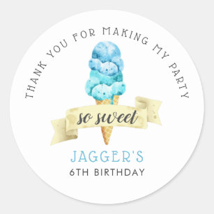 So Sweet Ice Cream Boys Birthday Party Favor Classic Round Sticker
