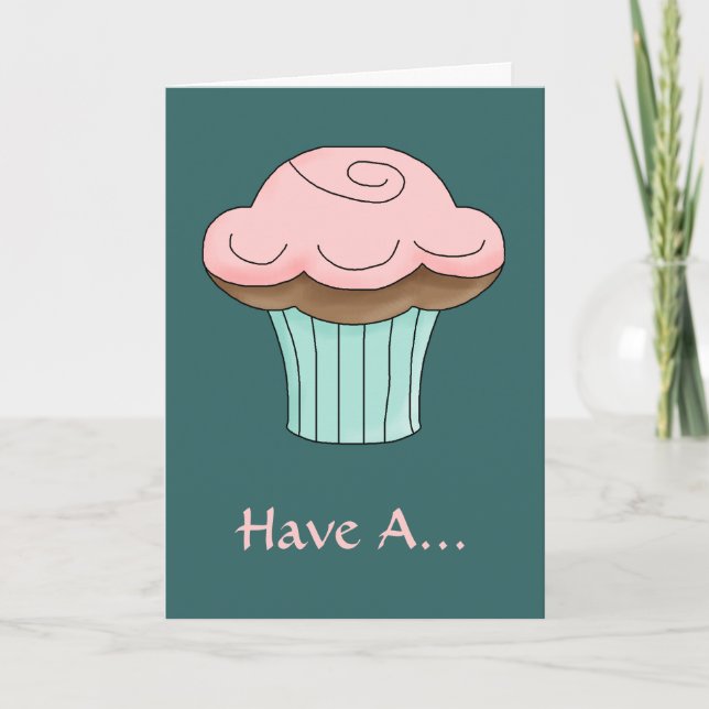 So Sweet Pink Frosted Cupcake In Teal Card (Front)