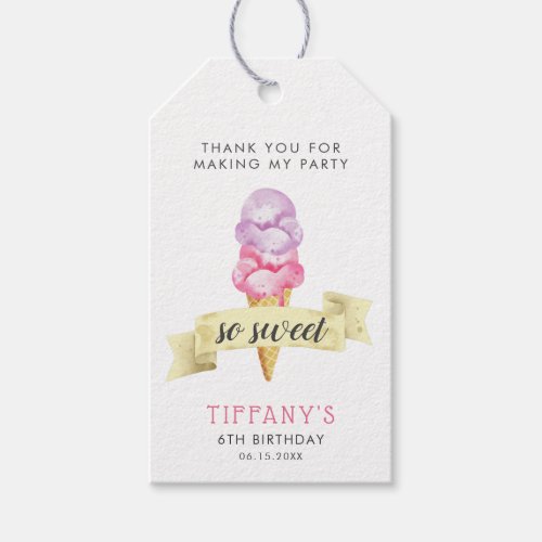 So Sweet Pink Ice Cream Birthday Party Gift Tags