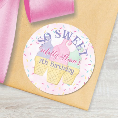 So Sweet Pink Ice Cream Party Birthday Girl Classic Round Sticker