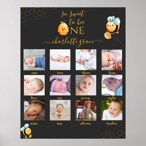 So Sweet to be One 12 months Photo Collage Poster