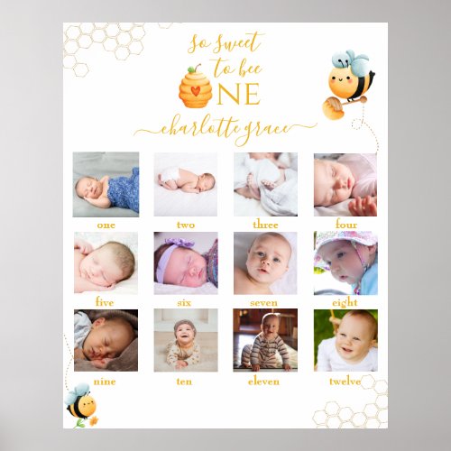 So Sweet to be One 12 months Photo Collage White P Poster