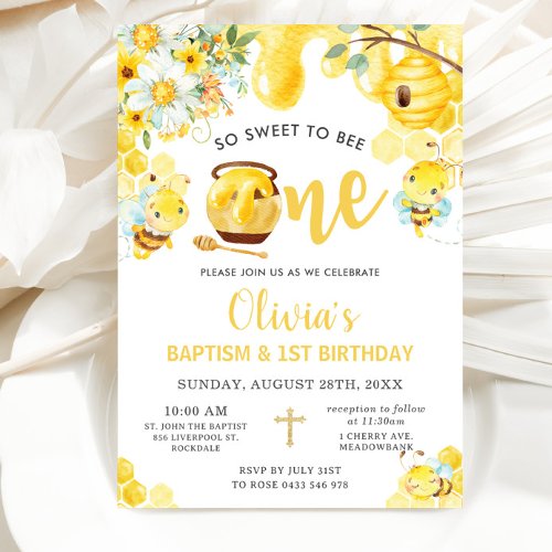 So Sweet To Be One Cute Bees 1st Birthday Baptism Invitation