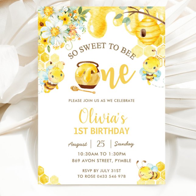 So Sweet To Be One Cute Bees 1st Birthday   Invitation