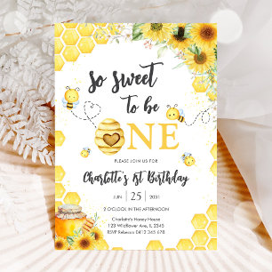 So Sweet To Be One Honey Bee 1st Birthday Invitation