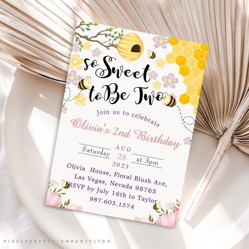 So Sweet To Be Two 2nd Birthday Invitation
