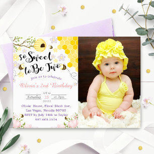 So Sweet To Be Two 2nd Birthday Photo Invitation