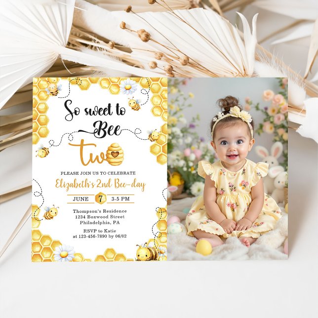 So Sweet To Bee 2nd Birthday Photo Invitation (Creator Uploaded)