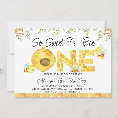 So Sweet To Bee First Birthday Invitation