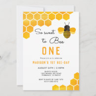 So Sweet To Bee One 1st Bee Day Birthday Invitation