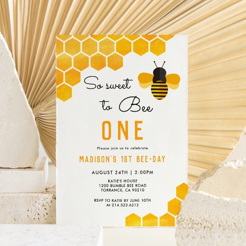 So Sweet To Bee One 1st Bee Day Birthday Invitation