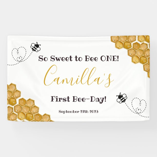 So Sweet to Bee One 1st Birthday Party Banner (Horizontal)