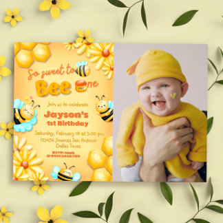 So Sweet to Bee One - 1st Birthday with Photo Invitation