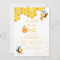 So Sweet To Bee One Bee Birthday Invitation