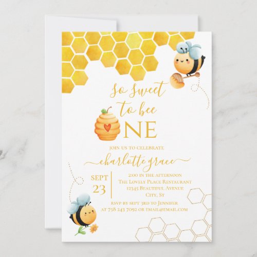 So Sweet To Bee One Bee Birthday Invitation