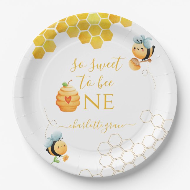 So Sweet To Bee One Bee Birthday Paper Plates (Front)