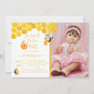So Sweet To Bee One Bee Photo Birthday Invitation