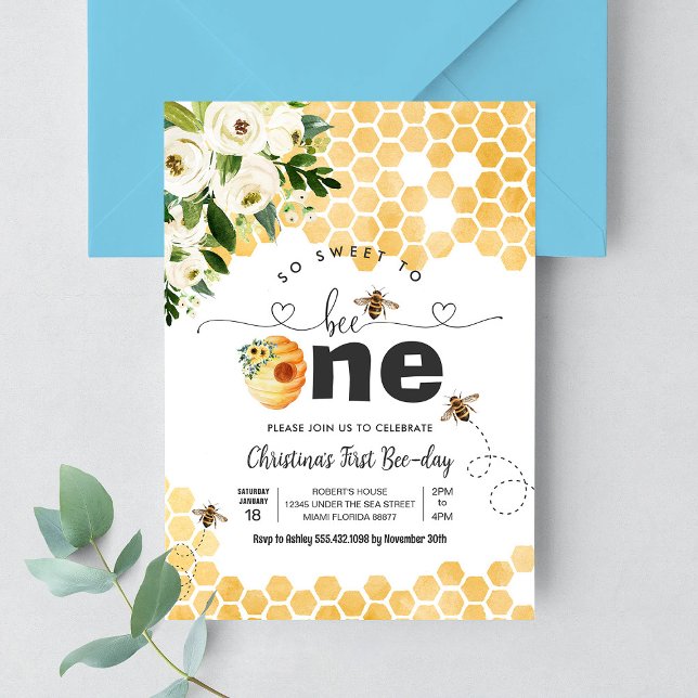 So Sweet To Bee One Bee Theme Party First Birthday Invitation (Creator Uploaded)