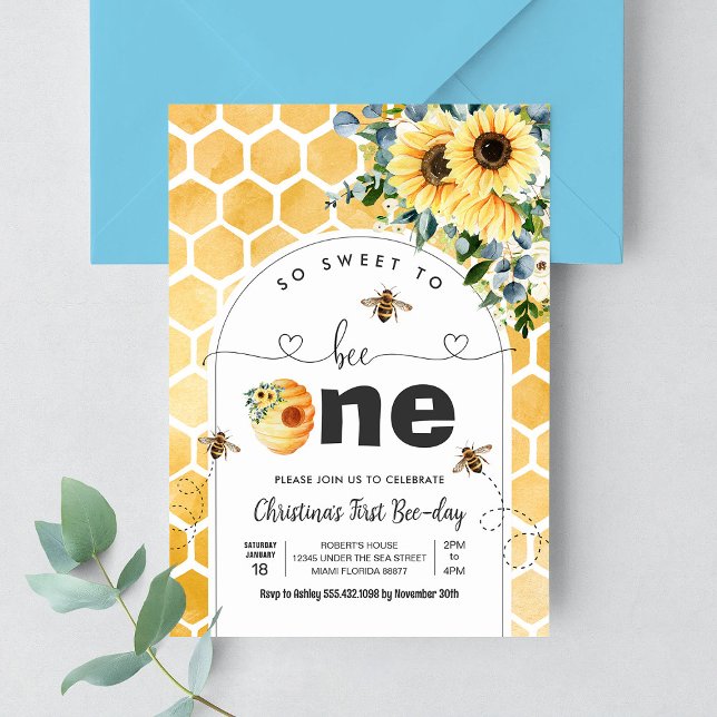So Sweet To Bee One Bee Theme Party First Birthday Invitation (Creator Uploaded)