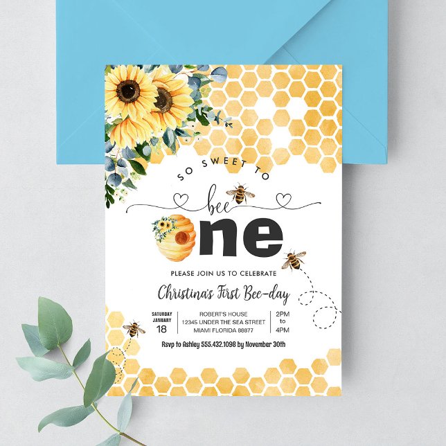 So Sweet To Bee One Bee Theme Party First Birthday Invitation (Creator Uploaded)