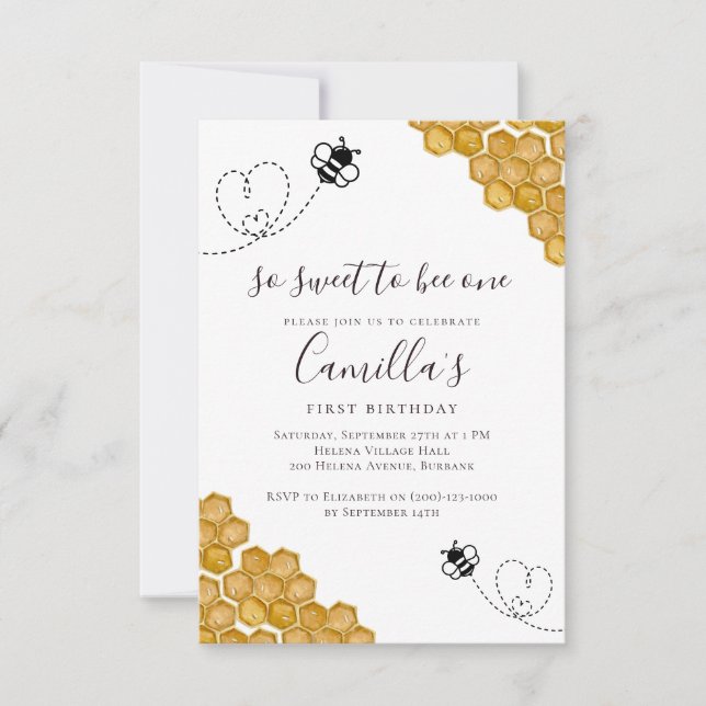 So Sweet to Bee One Birthday Party Invitation (Front)