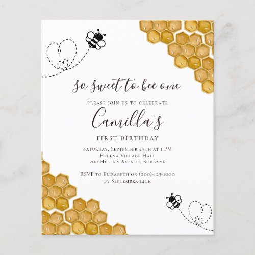 So Sweet to Bee One Budget Birthday Party Invite