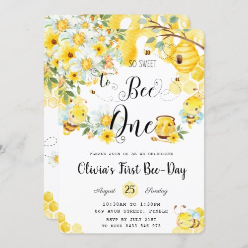 So Sweet to Bee One Cute Bees 1st Birthday   Invitation