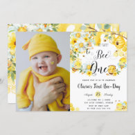 So Sweet to Bee One Cute Bees 1st Birthday Photo Invitation