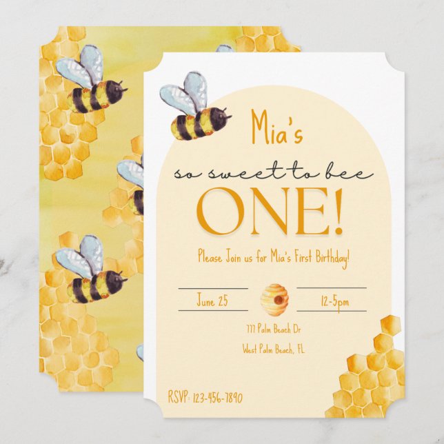 So Sweet To Bee One | First Bee-day Gender Neutral Invitation (Front/Back)