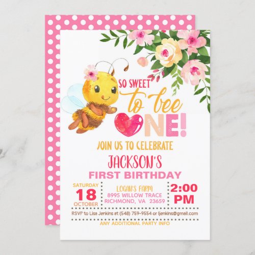 So Sweet to Bee ONE First Birthday Invitation