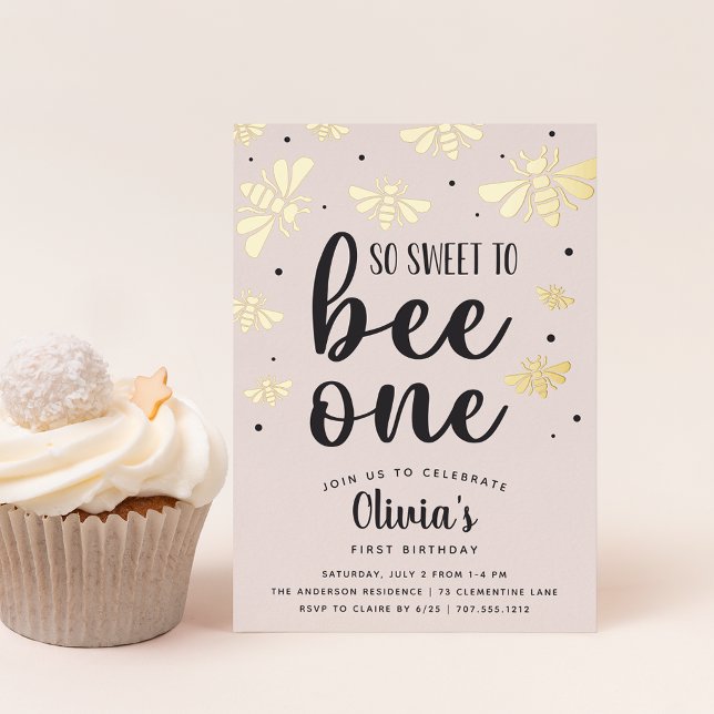So Sweet To Bee One First Birthday Party Foil Foil Invitation (Creator Uploaded)