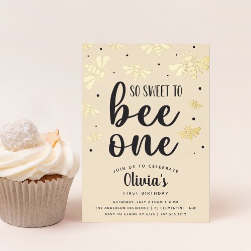 So Sweet To Bee One First Birthday Party Foil Invitation