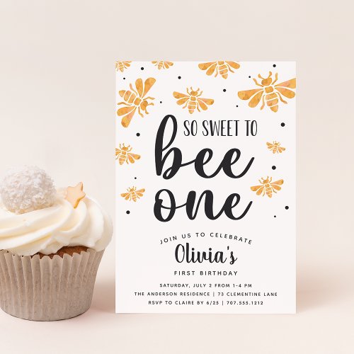 So Sweet To Bee One First Birthday Party Invitation