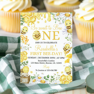 So Sweet to Bee One Floral 1st Bee Day Birthday Invitation