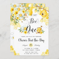 So Sweet to Bee One Floral 1st Birthday  Invitation