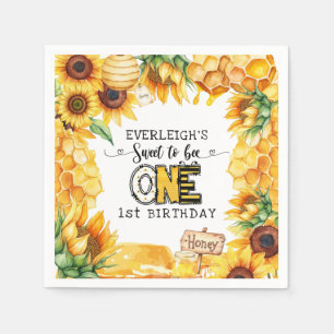 So sweet to bee one floral 1st birthday napkins