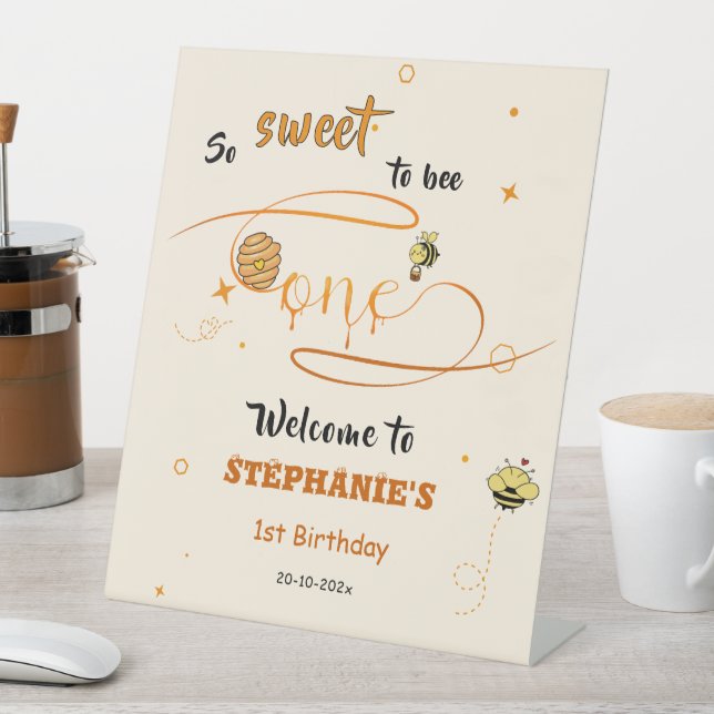 So Sweet To Bee One Honey Bee 1st Birthday Welcome Pedestal Sign (In SItu)