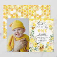 So Sweet to Bee One Honeycomb Birthday Photo Invitation