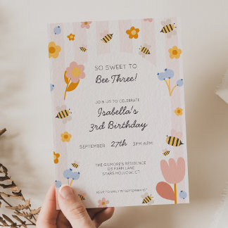 So Sweet to Bee Three Boho Girl Birthday Invitation