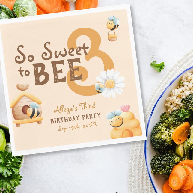 So Sweet to Bee Three Cute 3rd Birthday Party Napkins (Creator Uploaded)