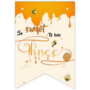 So Sweet To Bee Three Cute Honey Bee 3rd Birthday Bunting Flags