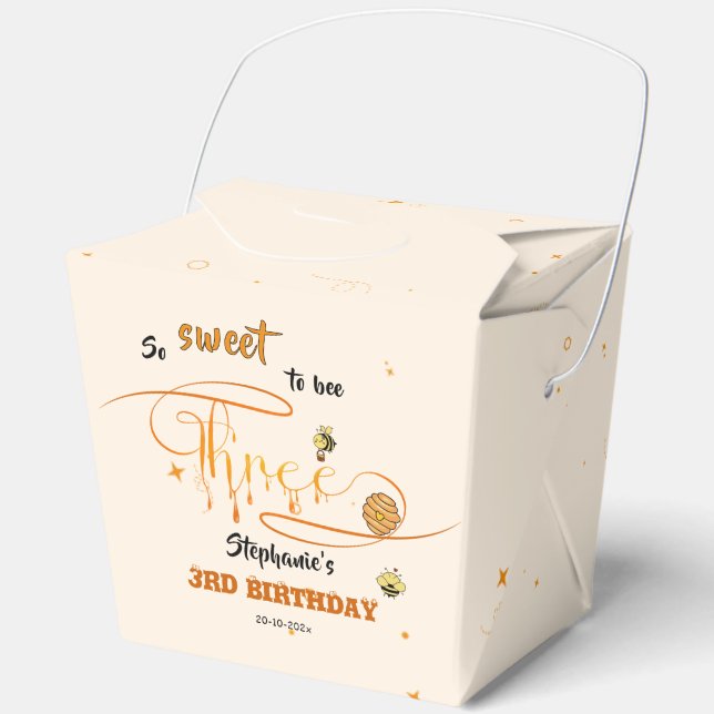So Sweet To Bee Three Cute Honey Bee 3rd Birthday Favor Boxes (Front)