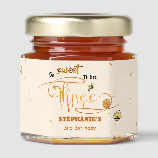 So Sweet To Bee Three Cute Honey Bee 3rd Birthday Honey Jar Favors (Front)